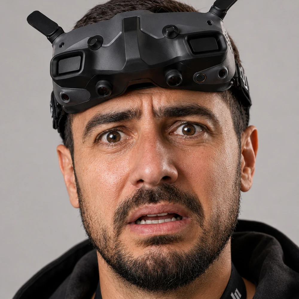 Drone pilot character with a look of horror - crashed drone expression